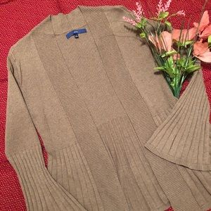 Beige, Ribbed, Bell Sleeve Cardigan